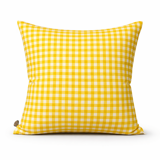 Yellow Gingham Cushion Cover – Classic Checkered Decorative Pillow