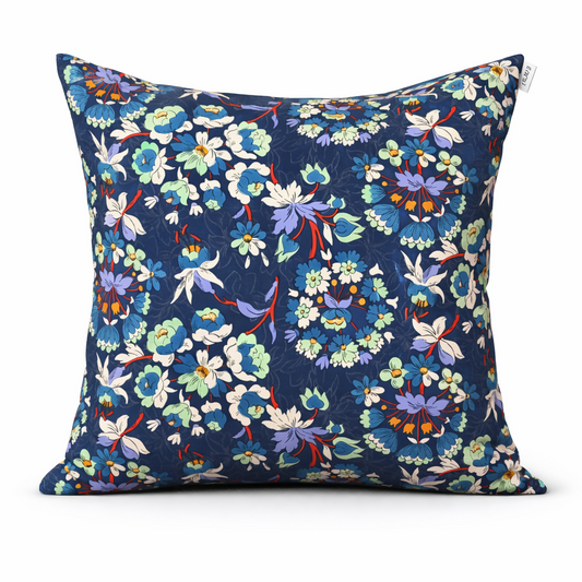 Navy Floral Decorative Cushion Cover – Vintage Garden Print Throw Pillow