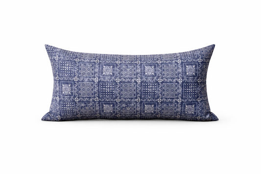 Blue Vintage Tile Lumbar Cushion Cover – Classic Decorative Rectangular Pillow