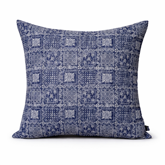 Vintage Blue Tile Pattern Cushion Cover – Classic Decorative Square Pillow