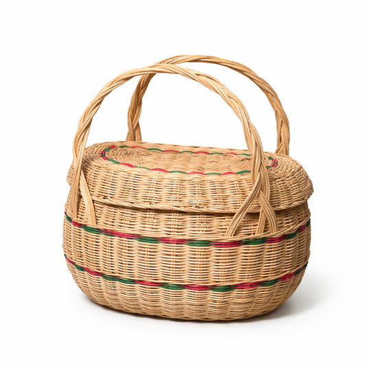 Khmer Picnic Heritage Basket – Handwoven Bamboo with Twin Handles