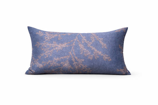 Dusty Blue Botanical Lumbar Cushion Cover – Elegant Branch Decorative Pillow